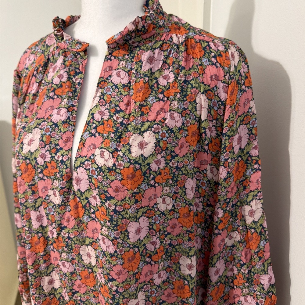 EUC Cyrillus Paris PINK Floral RUFFLE Dress - Size 42 - MSRP~ $135 XL POCKETS
